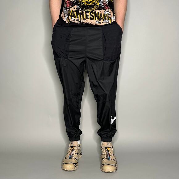 Vintage Y2K Nike Tactical Track Pants Men M Black White Swoosh Polyester Joggers - Picture 2 of 4